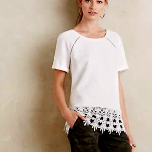 Anthropologie Tops - ** 2/$20 ** Anthropologie Saturday/Sunday White Crochet Detail Top